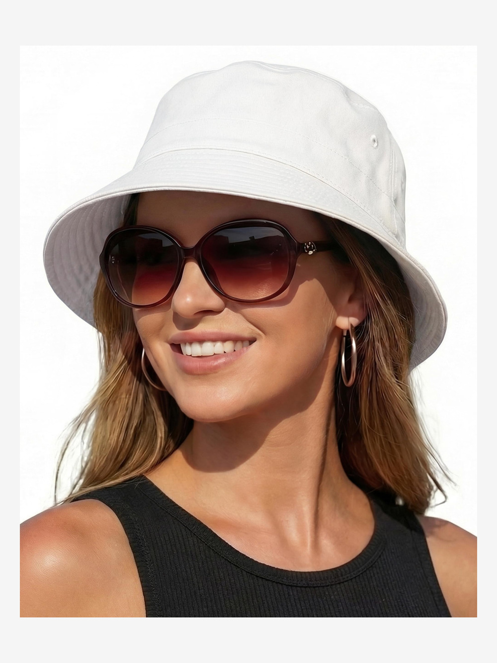 Bucket Sun Hats for Woman Men Cotton Summer Beach Hat Golf | White | Size M